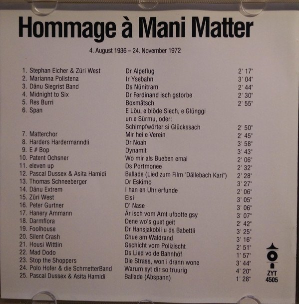 Various Artists (Mani Matter) ‎– Matter Rock - Hommage à Mani Matter (CD)
