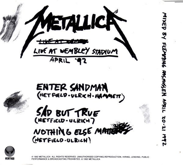 Metallica - Nothing Else Matters (Live At Wembley Stadium London April 20th 1992) (CD Single)