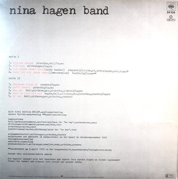 Nina Hagen Band – Unbehagen (Vinyl)