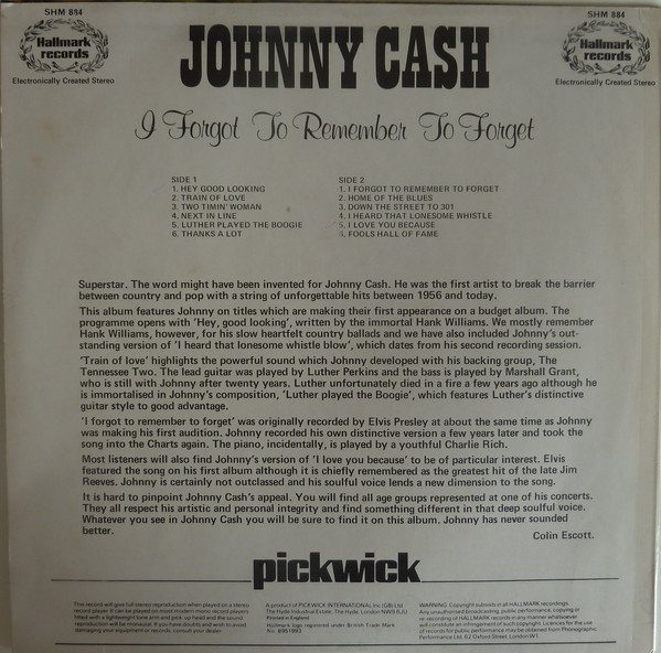 Johnny Cash ‎– I Forgot To Remember To Forget (Vinyl)