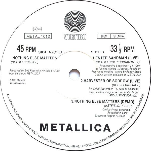 Metallica - Nothing Else Matters (Vinyl Maxi Single)