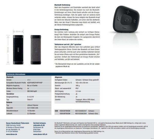 Bluetooth-Lautsprecher – Denon ENVAYA Pocket DSB-50BT