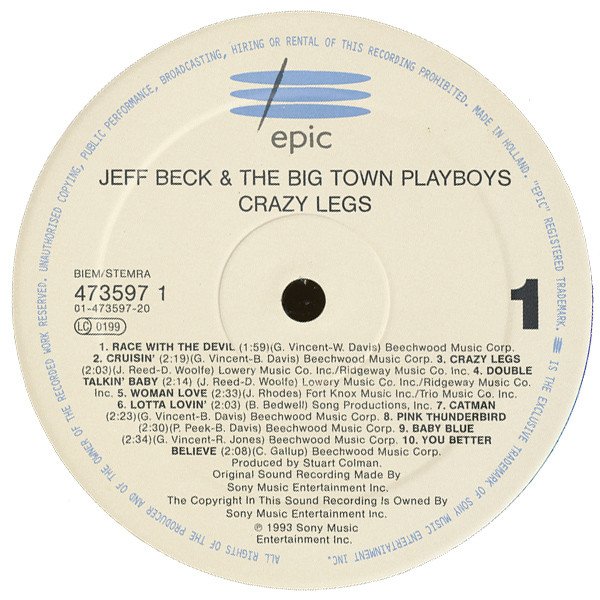 Jeff Beck & The Big Town Playboys ‎- Crazy Legs (Vinyl)