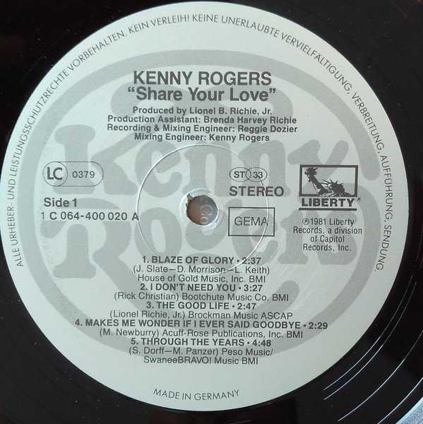 Kenny Rogers -  Share Your Love (Vinyl)