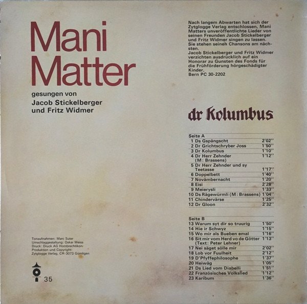 Mani Matter ‎– Dr Kolumbus (Vinyl)