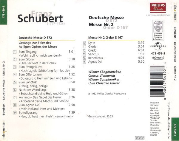 Franz Schubert, Wiener Sängerknaben -  Deutsche Messe D 872 / Messe Nr. 2 G.dur D 1677 (CD)