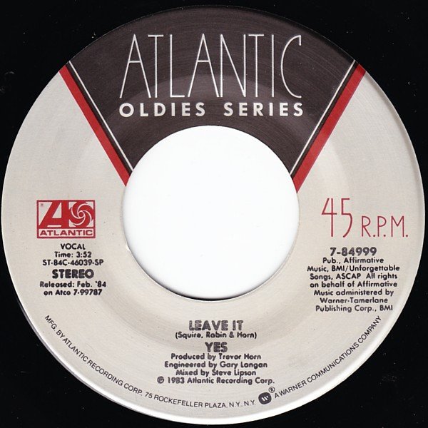 Yes - Owner Of A Lonely Heart / Leave It (Vinyl Single)