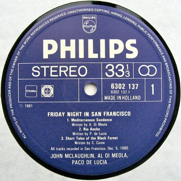 Al Di Meola / John McLaughlin / Paco De Lucia - Friday Night In San Francisco (Vinyl)