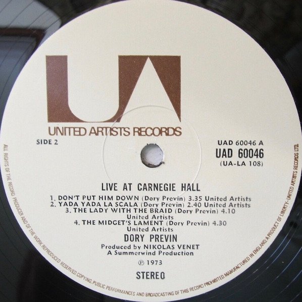 Dory Previn - Live At Carnegie Hall (Vinyl)