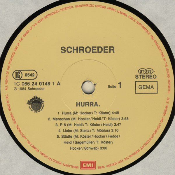 Schroeder Roadshow - Hurra (Vinyl)